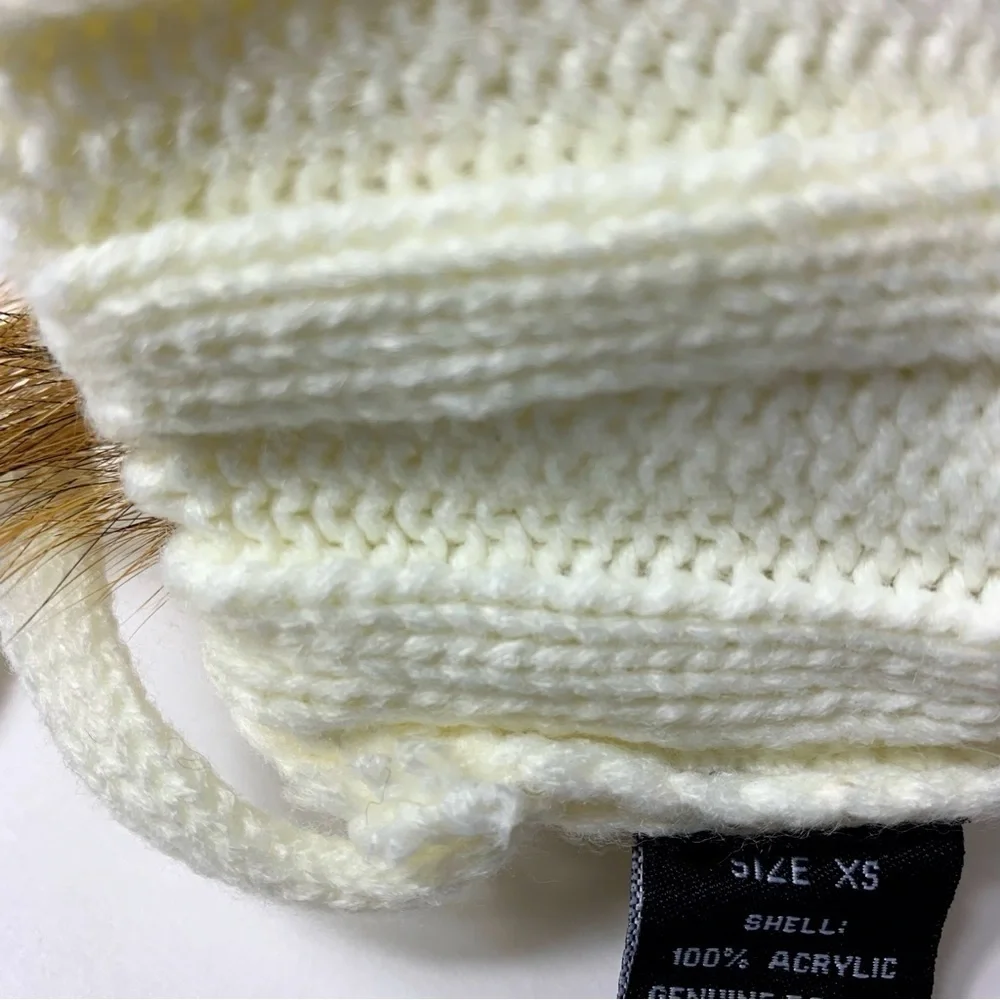 Cream Acrylic Pom Pom Beanie Kids size XS